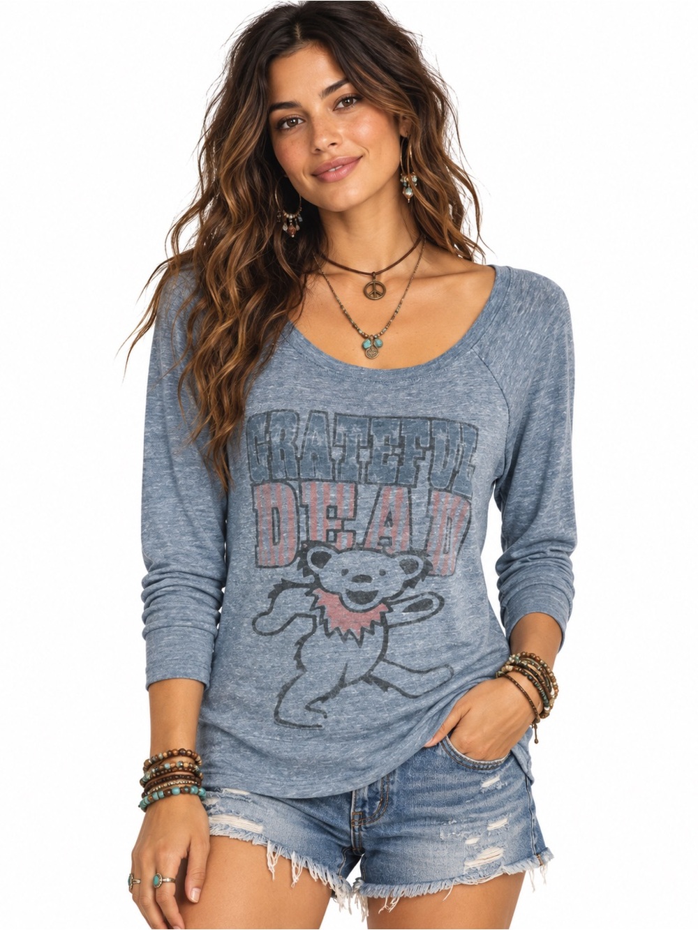 Grateful Dead Dancing Bear Junk Food Blue Long Sleeve Graphic Tee Small
